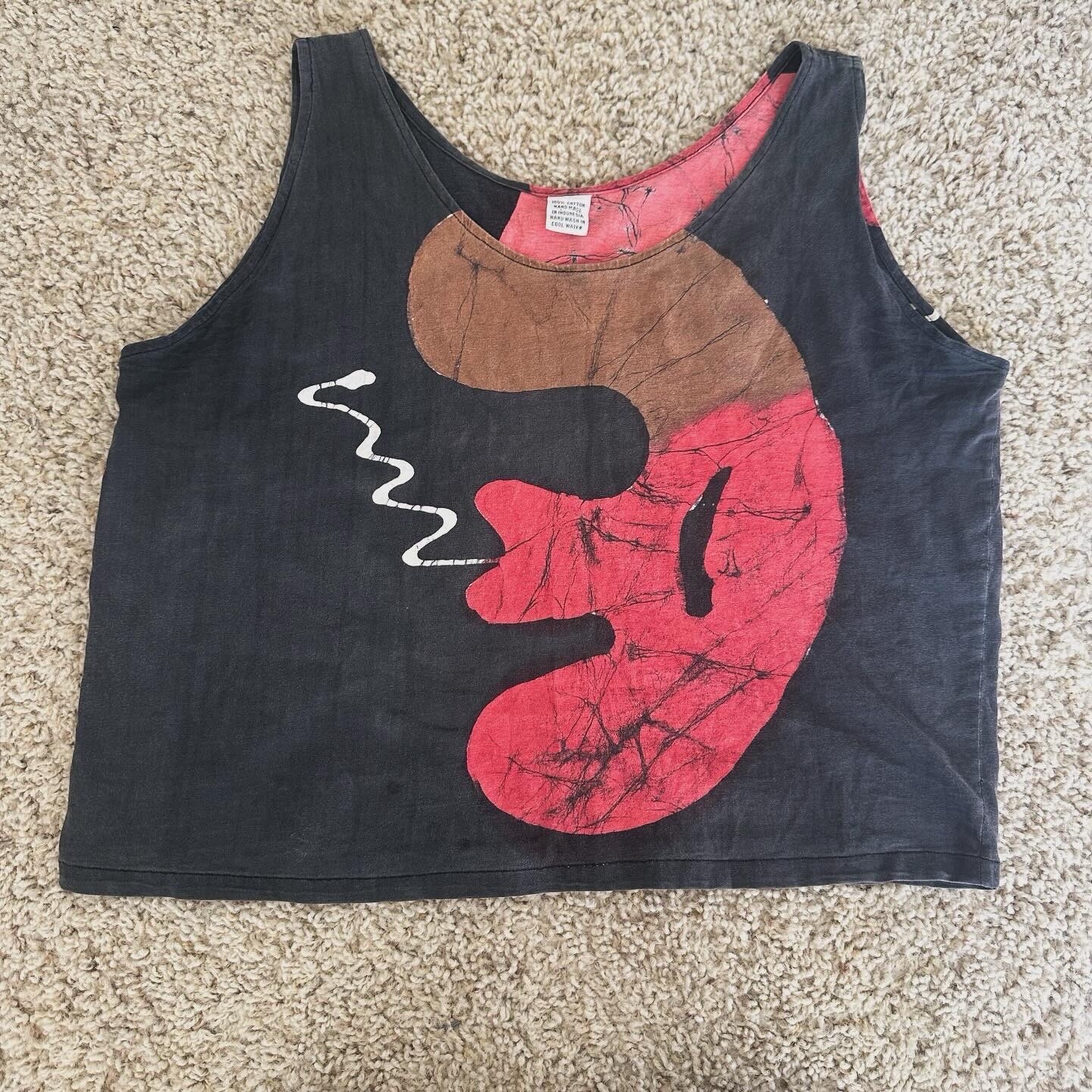 Women’s size M Handmade Indonesian Tank Soft 100% Cotton Abstract Red Black