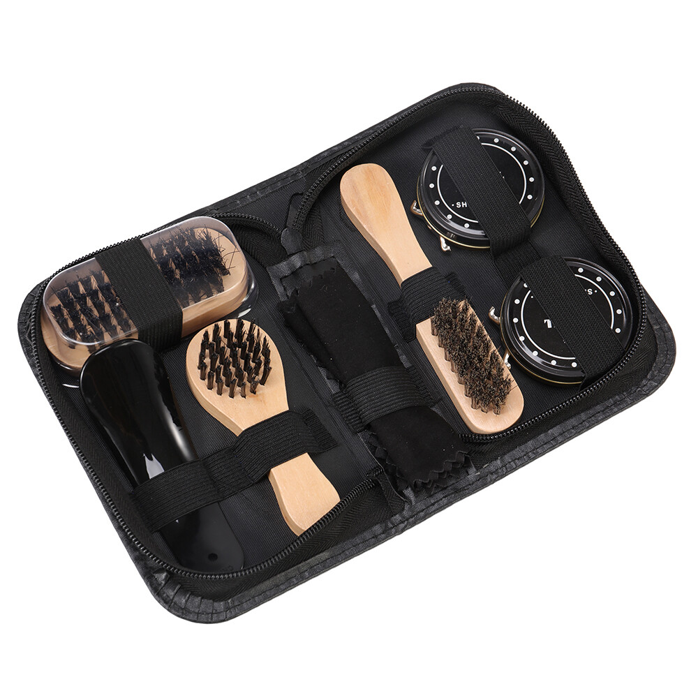 Leather Boots Shoe Polish Care Kit 3 Brushes Cleaner Shine For Footwear Set