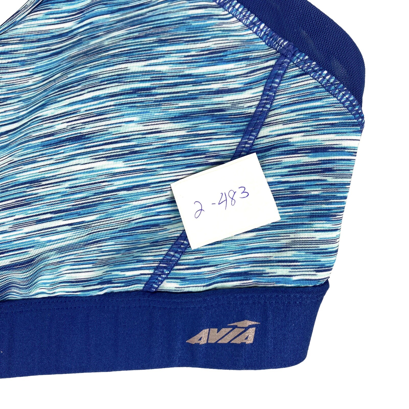 Avia Sports Bra Women’s L Navy Blue Stretch Crossover Racerback Cup Pads Nice