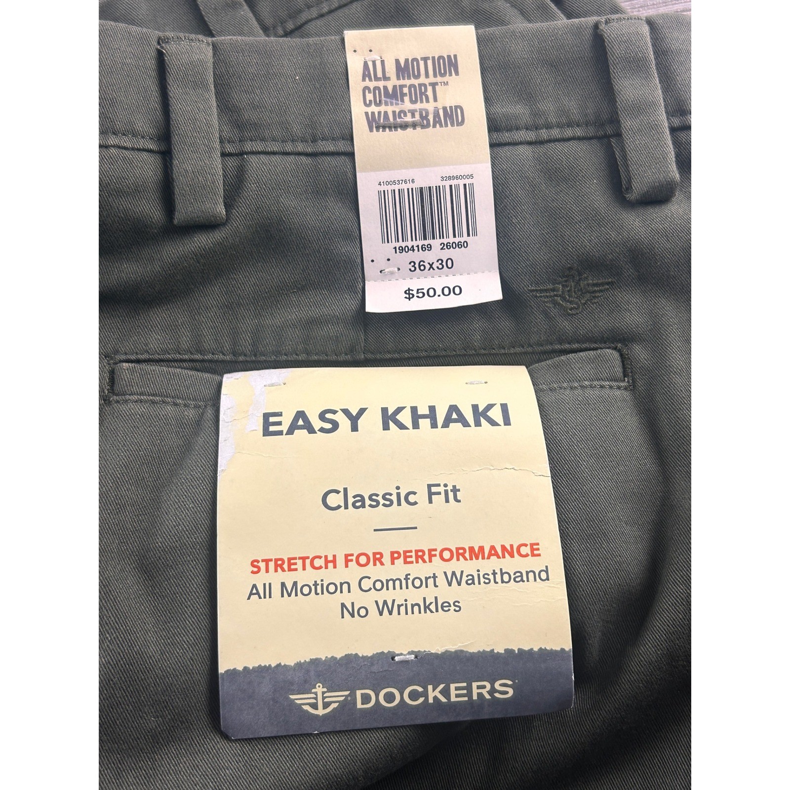 Dockers Mens Easy Khaki Classic Fit Pants Olive Green Stretch 36×30 New