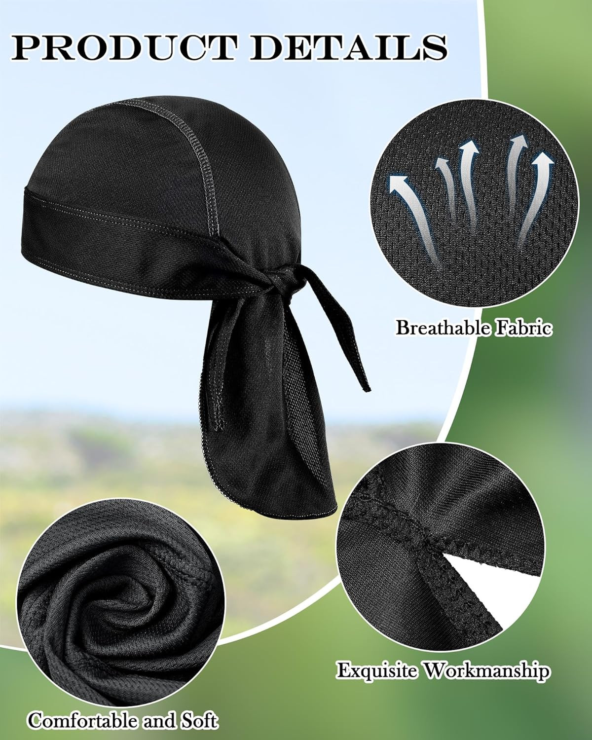 Foaincore 8 Pack Do Rag Skull Caps for Men Sweat Wicking Doo Rags Cooling Helmet