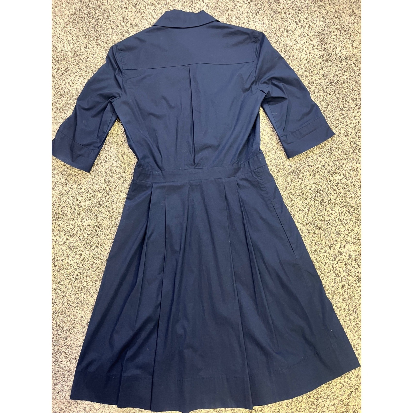 JOSEPH Poplin Midi Shirt Dress Womens 36 Small Navy Preppy Pleated Minimalist