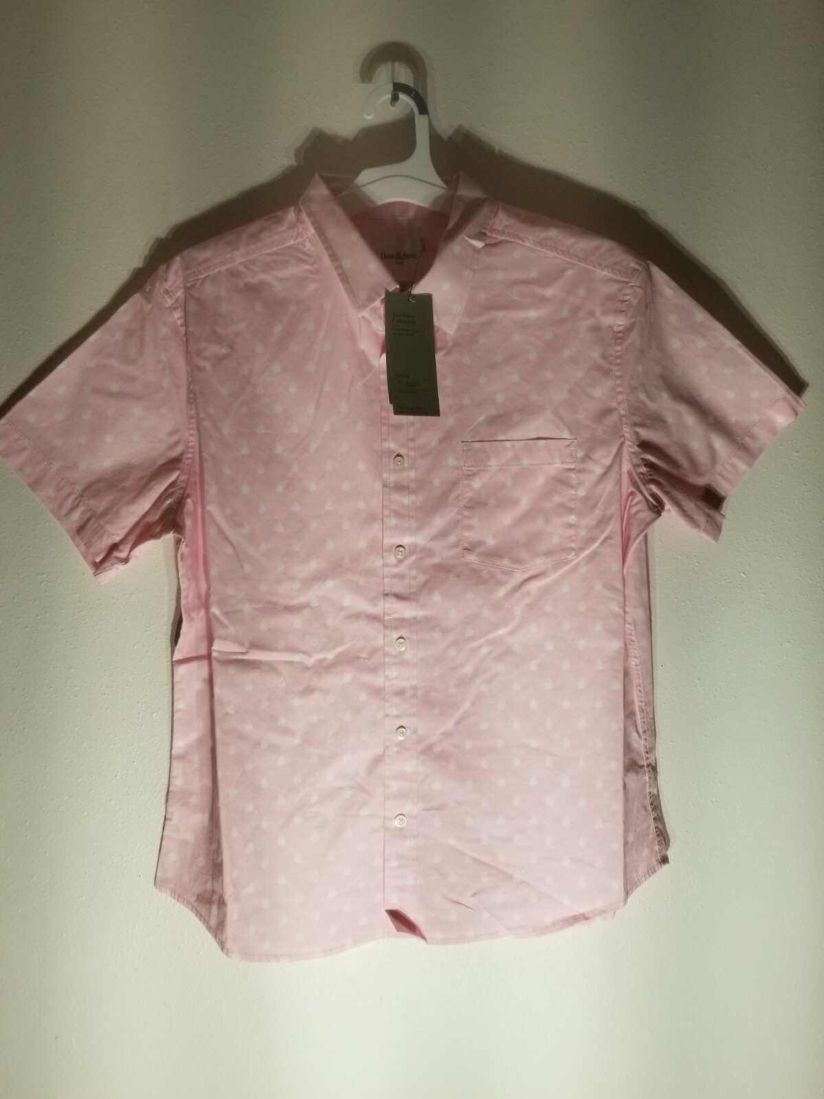 Goodfellow & Co Men’s Print Pink Geo Short Sleeve Button-Down Shirt Size L Slim
