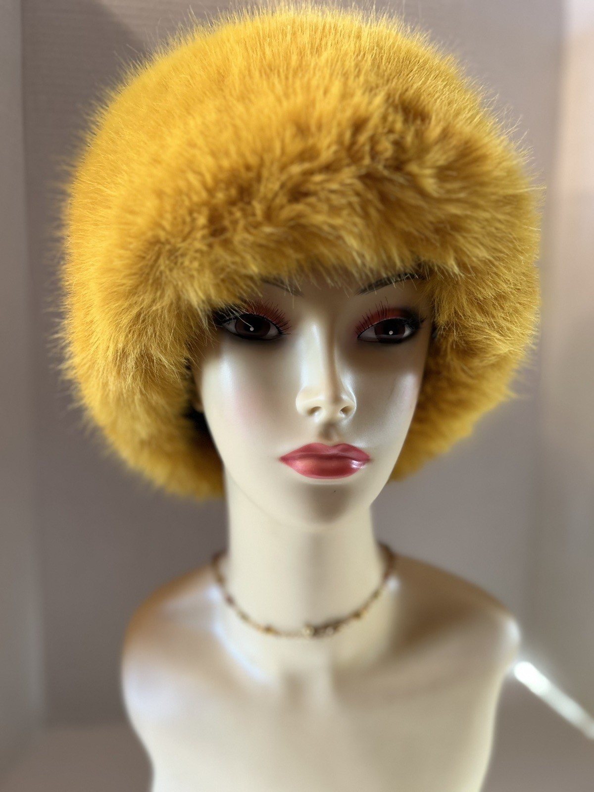 Winter Faux Fur Hat Plush Fluffy Cap Butterscotch Yellow C&D