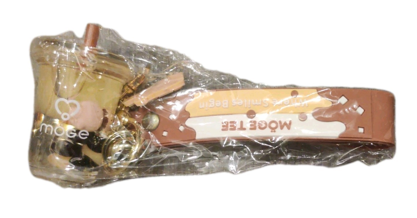 Moge Tee Boba Milk Tea Keychain Cute Bear with Moving Liquid and Boba and Bell