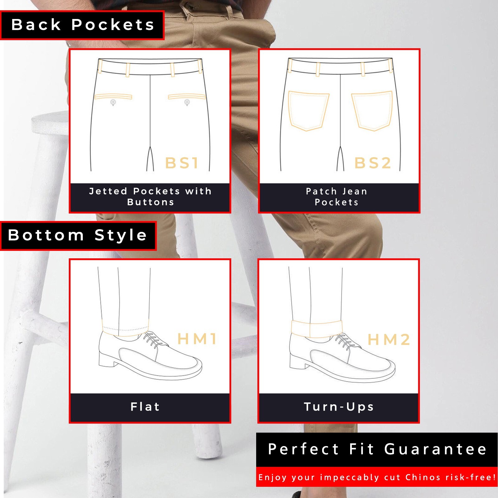 Custom Made Chinos Mens Bespoke Cotton Twill Stretchable Chinos