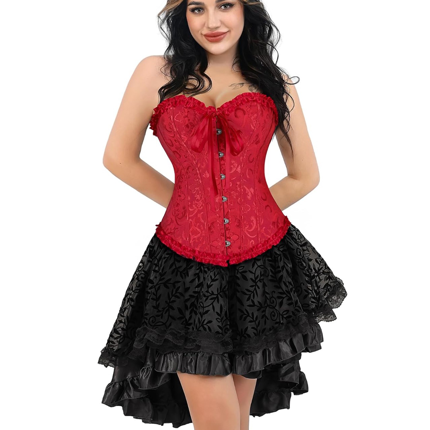 Women Lace-Up Overbust Boned Satin Corset Bustier Burlesque Lingerie Basque Tops