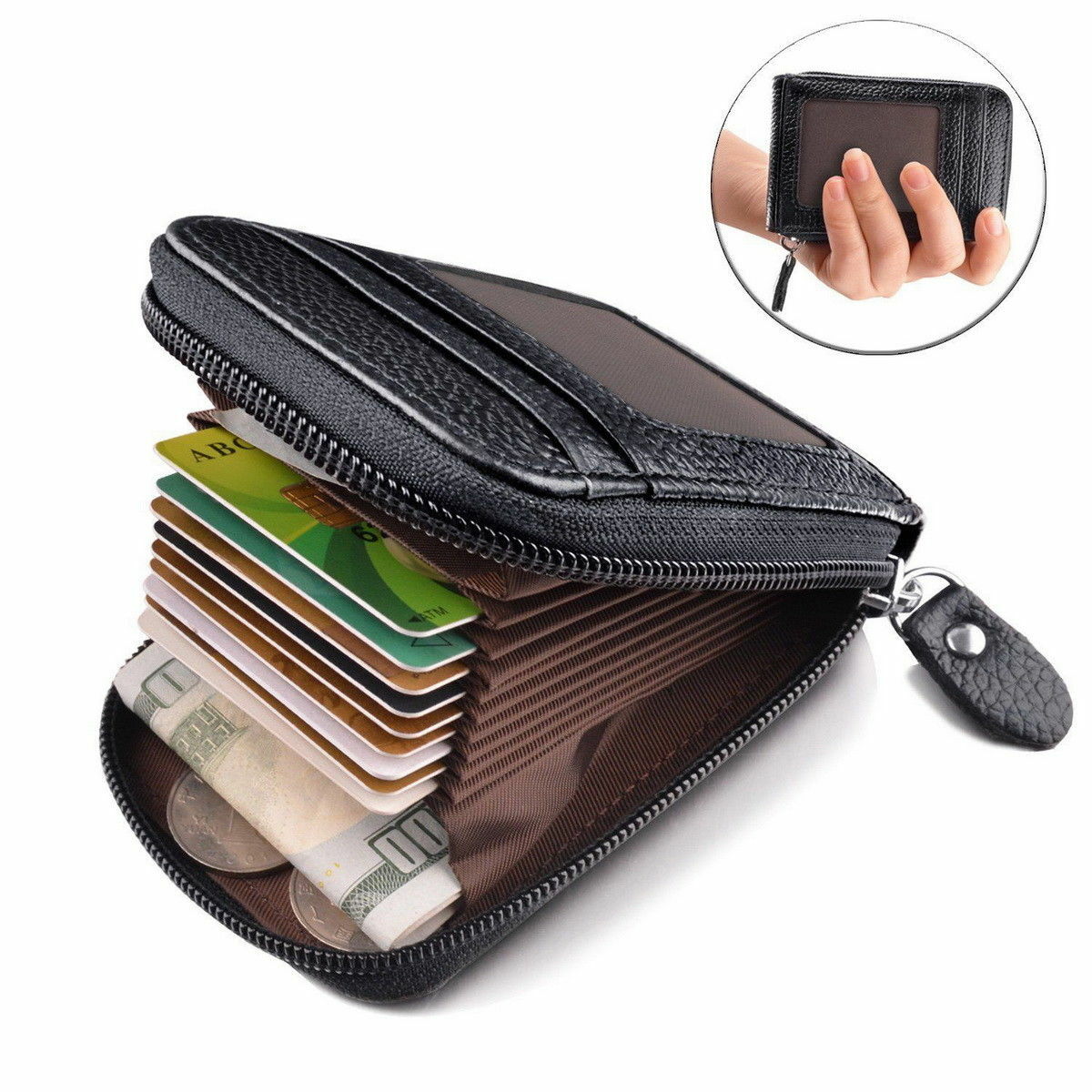 Men Wallet Card Holder Leather RFID Blocking Slim Credit Money Clip Zipper Purse