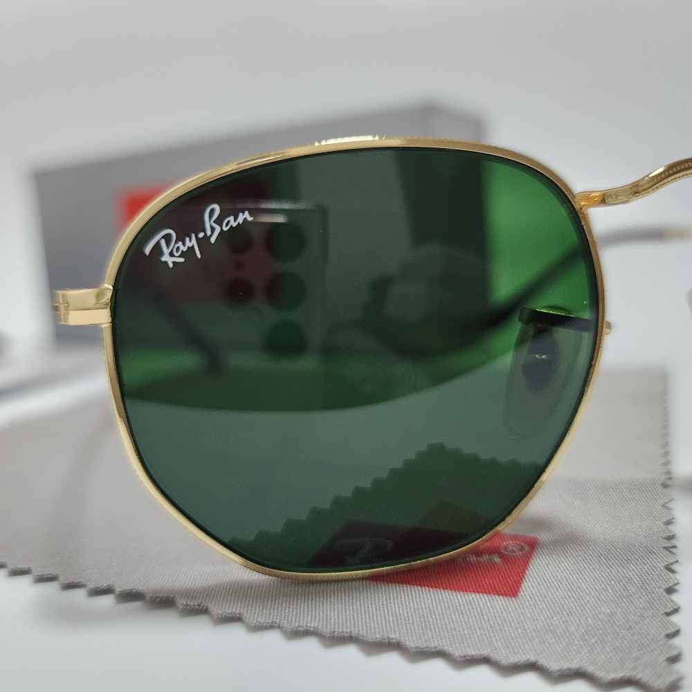 Ray-Ban RB3548N Hexagonal Sunglasses Gold Frame Glass Green Lens 51-21 mm