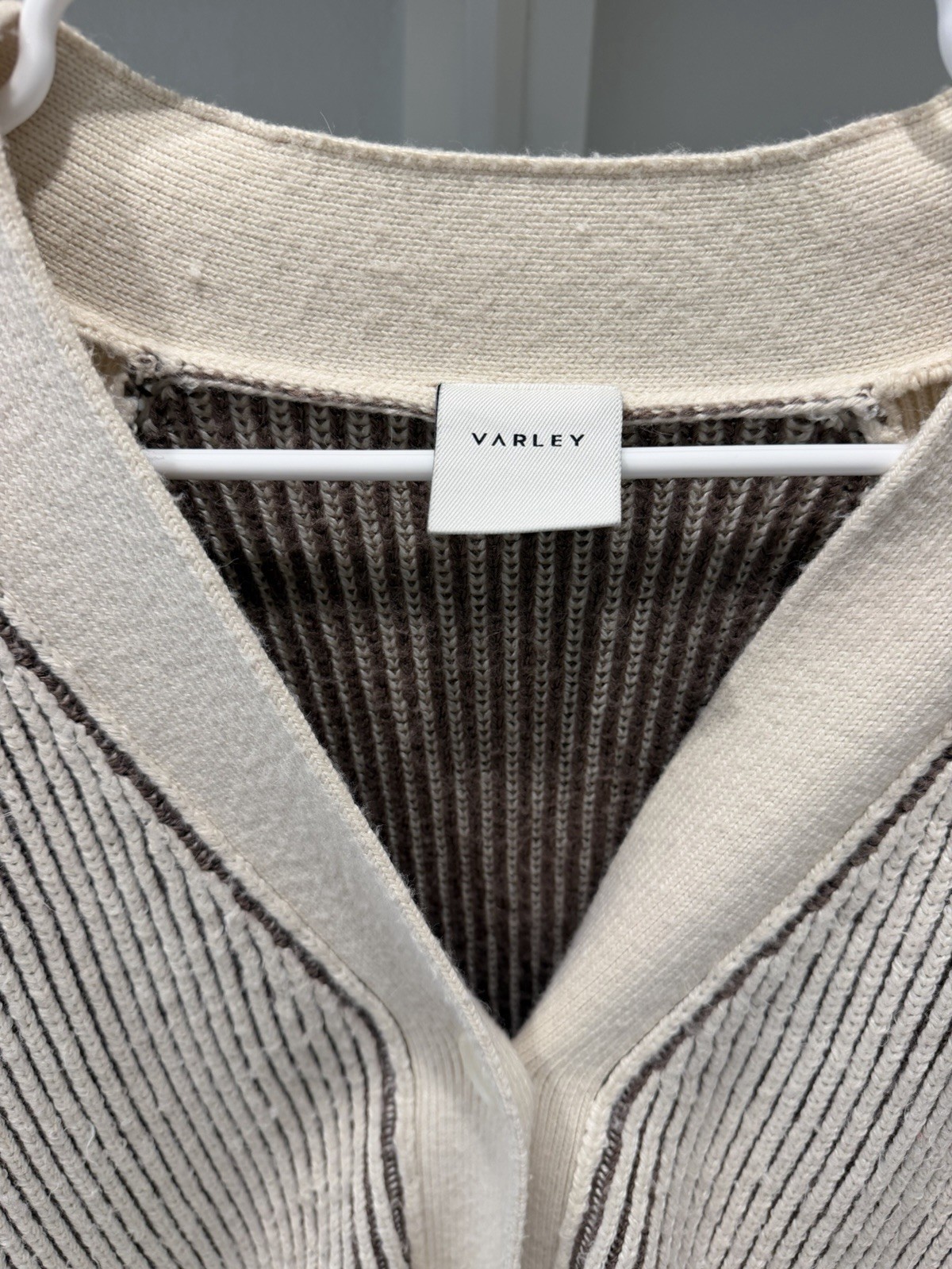 Varley Women’s XS Beige/Brown Ribbed Knit V-Neck Button Cardigan w/ Pockets