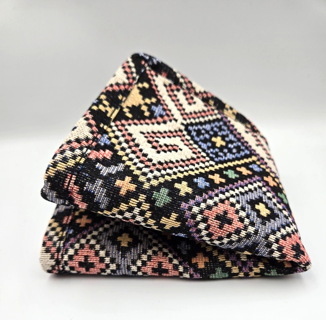 Southwestern Woven Geometric Print Tote Bag, Black Straps, 11.5″HX13″WX4.8″D
