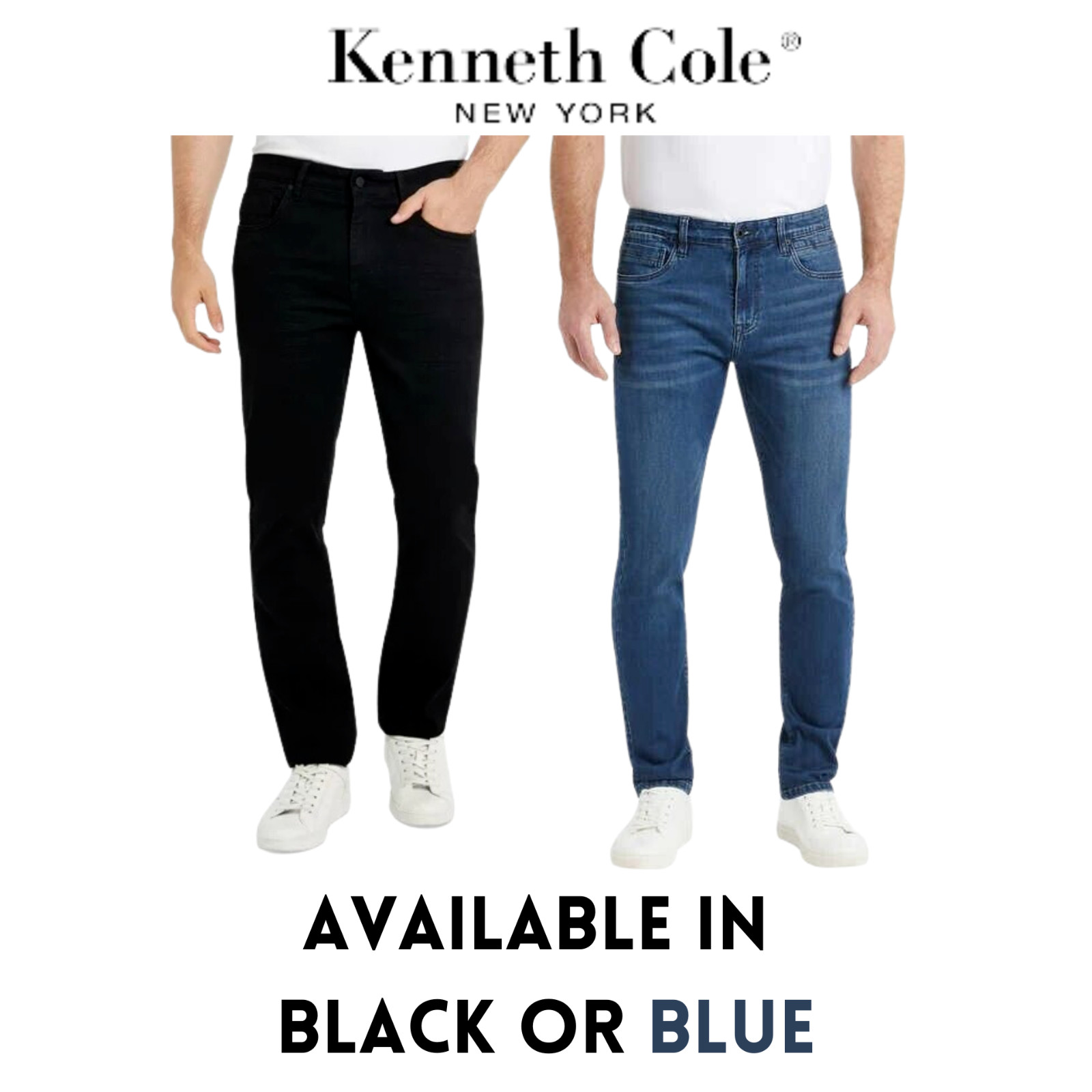 Kenneth Cole Men’s Straight Fit 2 Way Stretch Denim Jeans