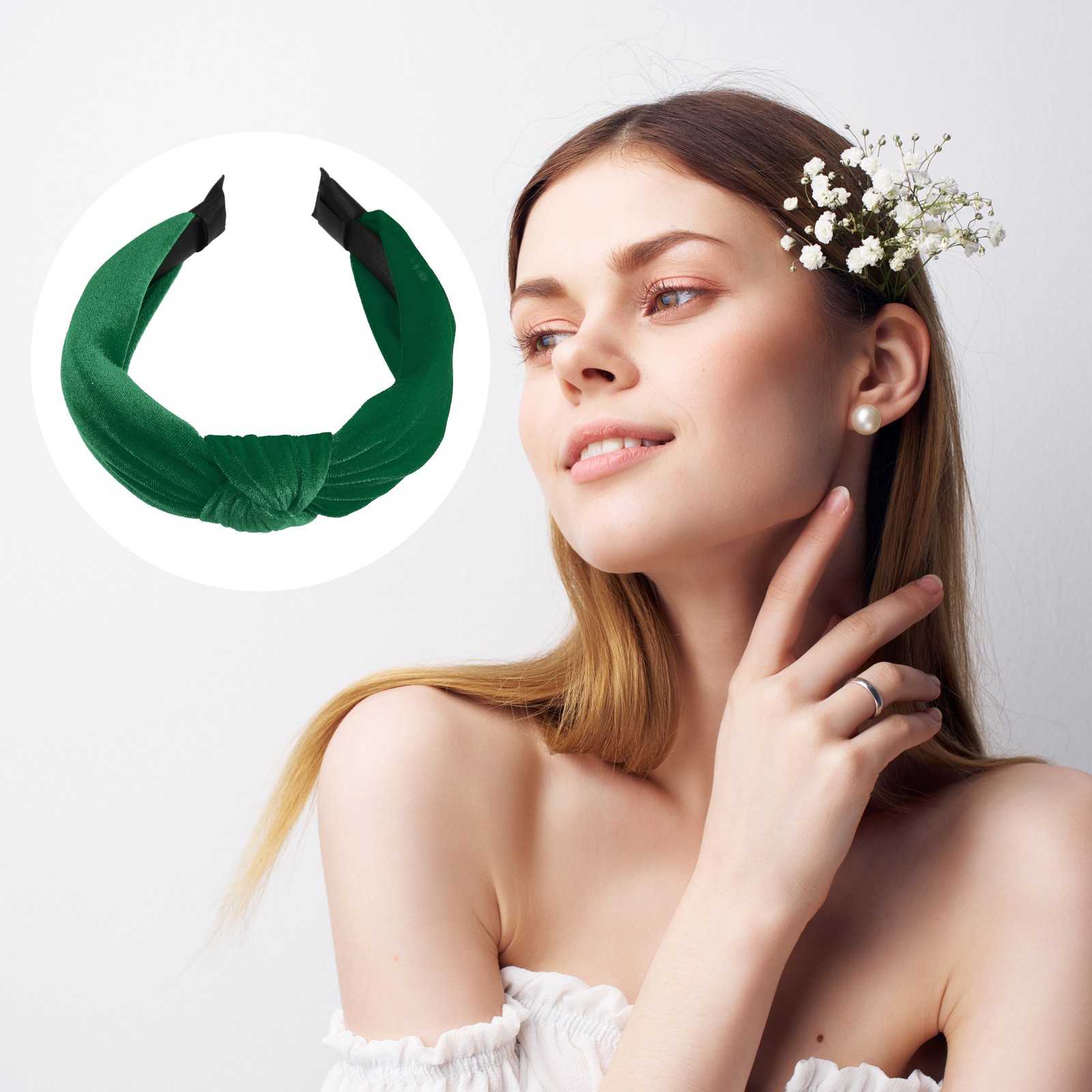 1Pcs Velvet Knotted Headband Knot Cross Hairband for Women Dark Green 1.2″ Wide