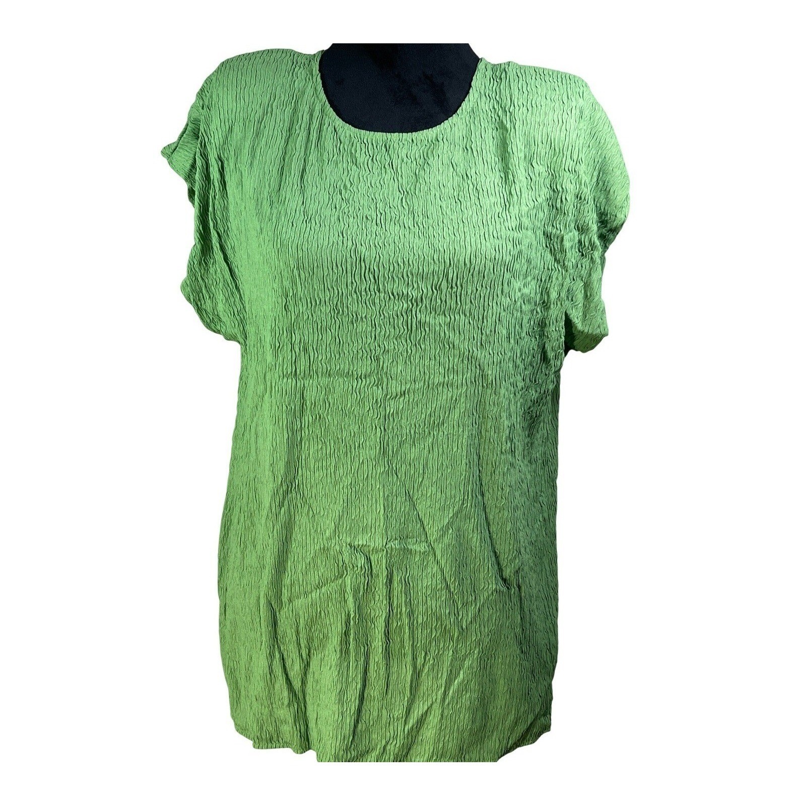 Vintage Rave lime Green Crinkle Plisse Top Short Sleeve USA Large NWT 90s