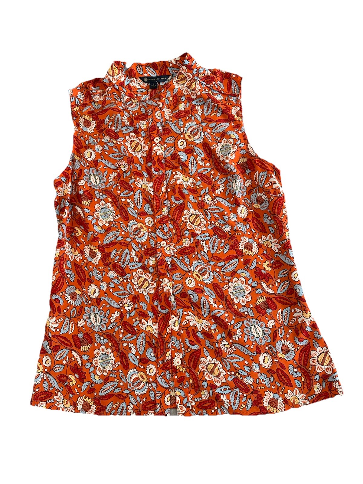 Brooks Brothers Sz 6 Orange Floral Paisley Button Front Sleeveless Top Blouse