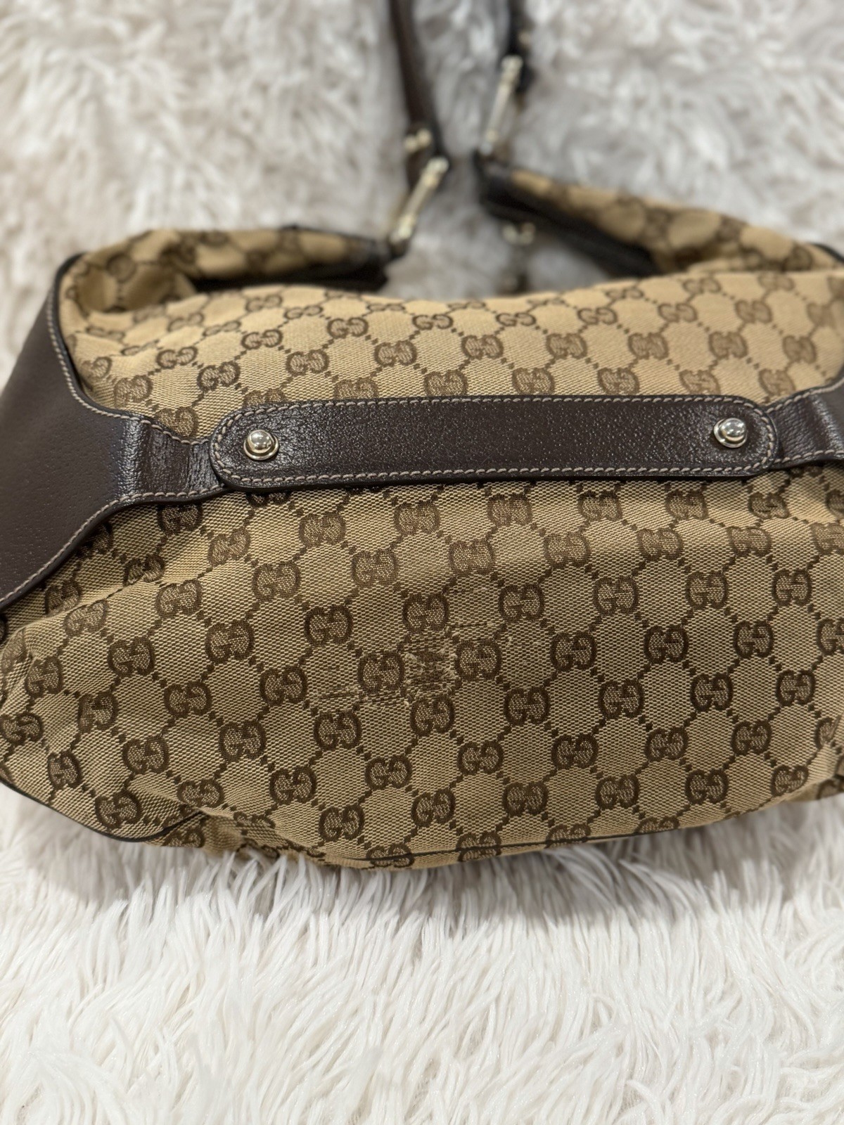 Vintage Gucci GG Monogram Bamboo Amalfi Brown Medium hobo Shoulder Bag