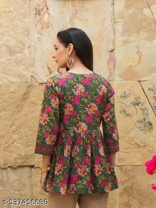 Printed Cotton Kurti/Tops/Tunics/Kurtas For Women’s Party Fashion Outfit Gift