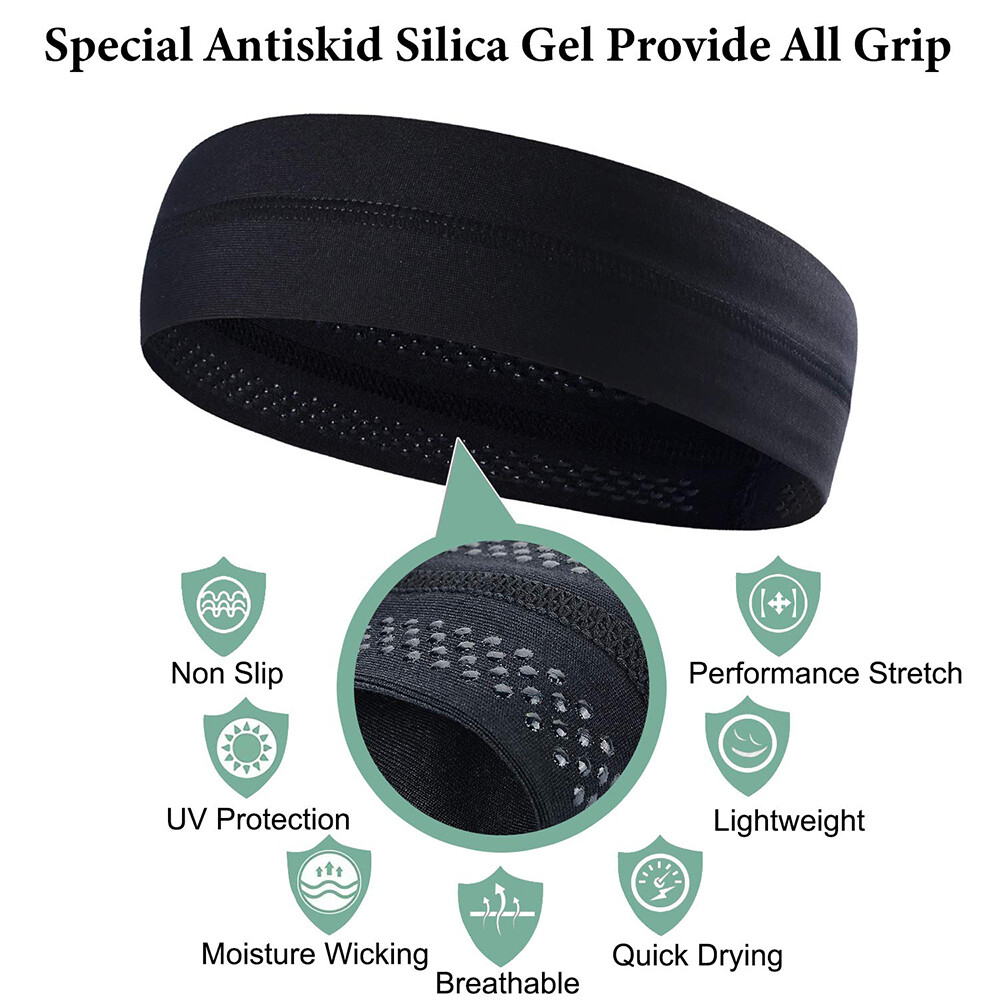 Men Women Moisture Wicking Wide Non-Slip Sport Headband Gym Workout Sweatband US