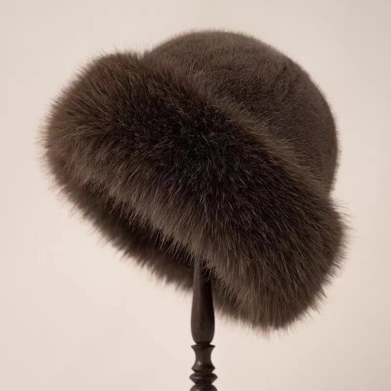 Women Faux Fur Mongolian Hats Cap Brimless Plush Fluffy Skiing Riding Warm
