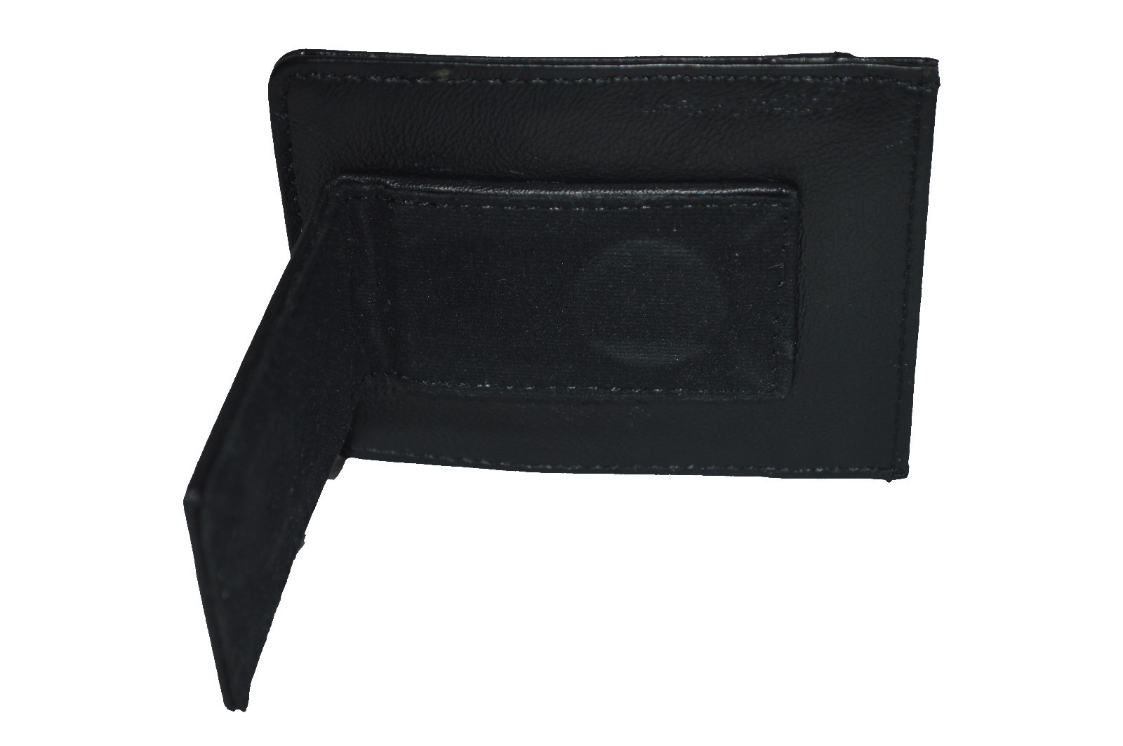 LEATHERBOSS LEATHER MAGNETIC MONEY CLIP WITH BACK CARD POCKET, BLACK