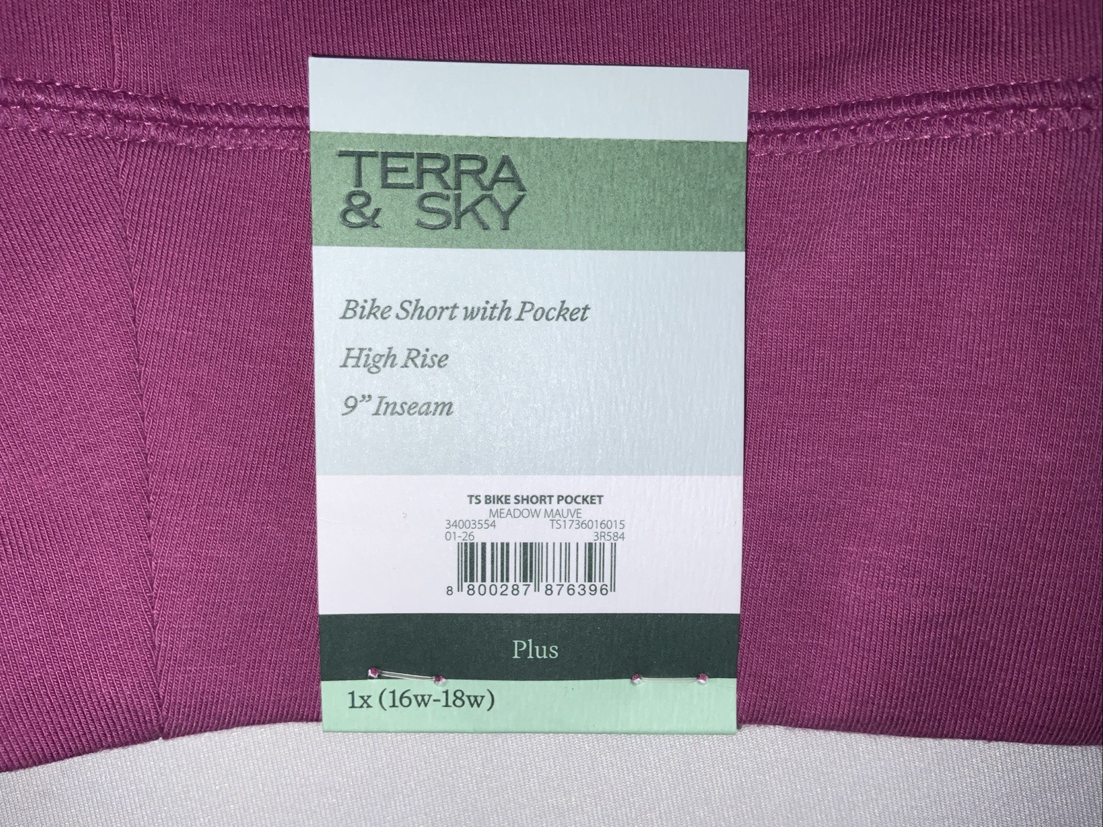 Terra&Sky Women Bike Short SZ 1X (16-18)Mauve High Rise Pockets 9-in Inseam NWT!