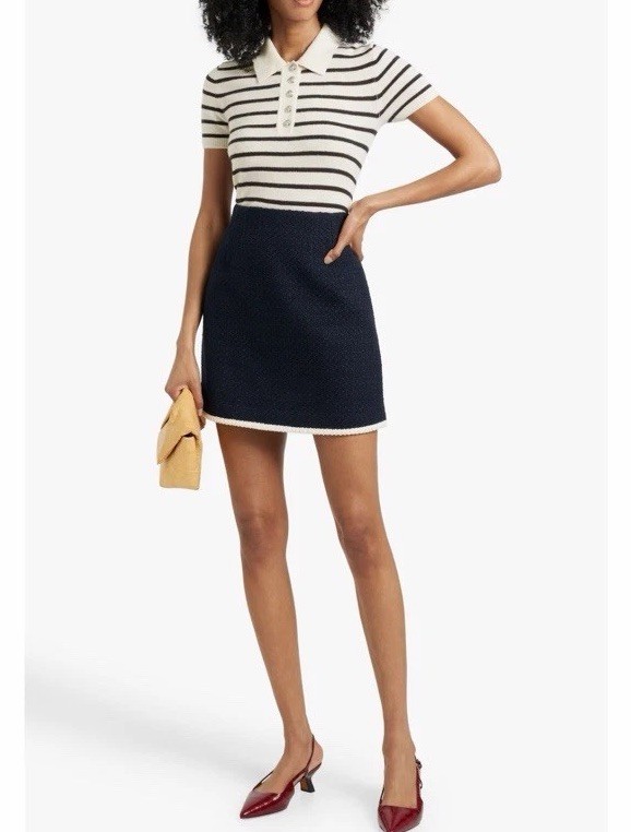Veronica Beard Roman Mini Navy Blue Cotton Blend tweed Skirt Lined Sz 2 NWT $348