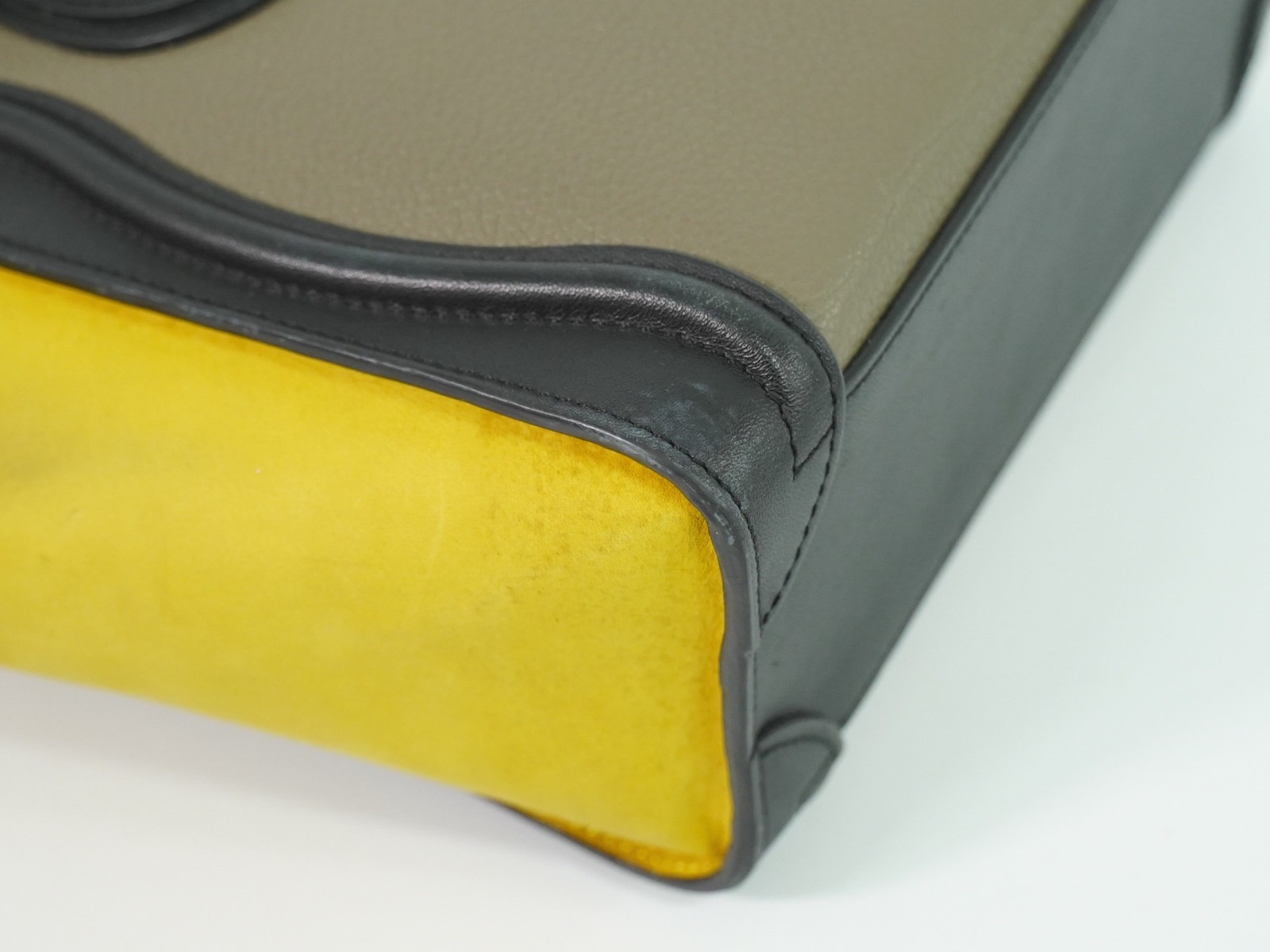 CELINE Luggage Nano Leather 2way Shoulder Handbag Greige Yellow Black