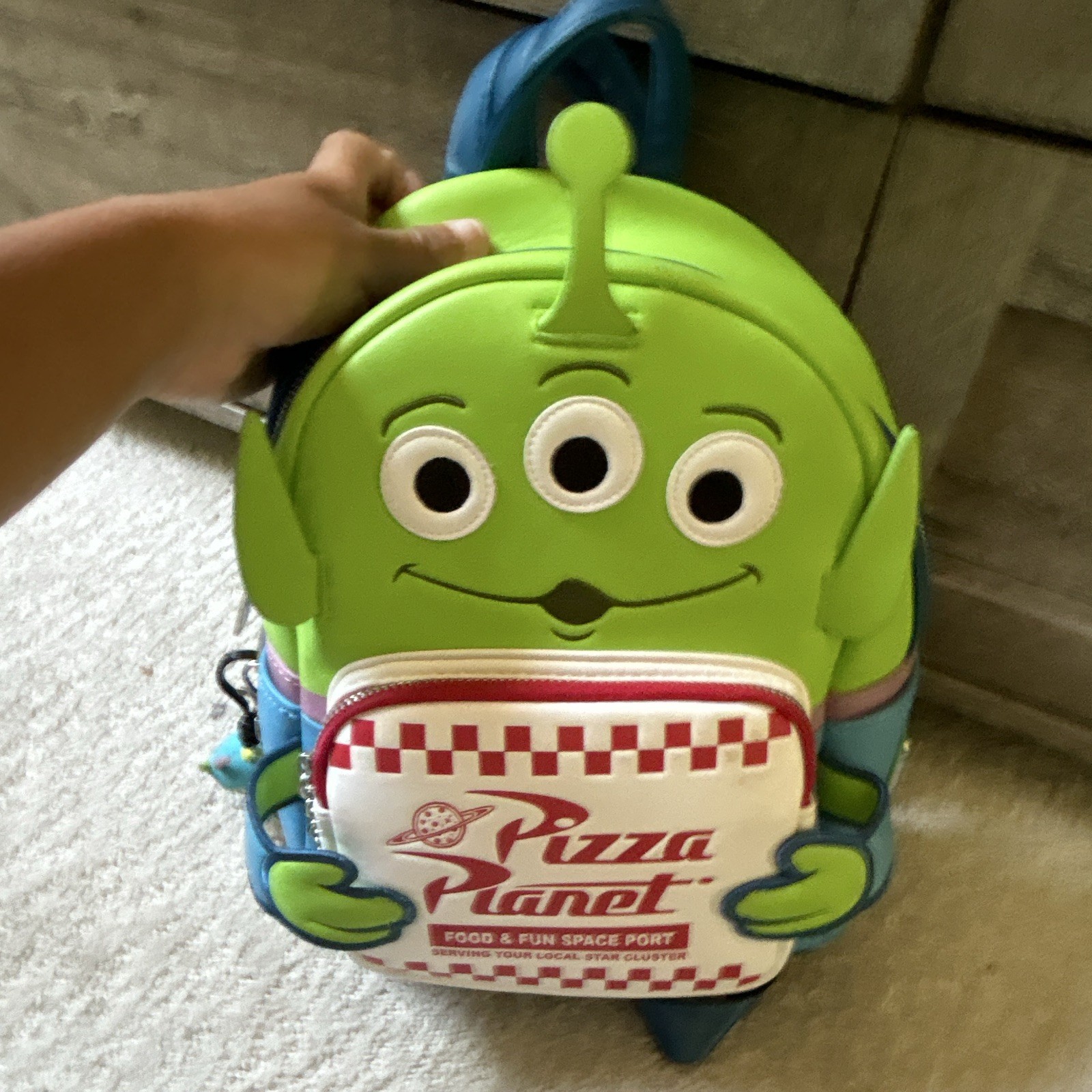 Toy Story Alien Pizza Planet Mini Backpack Faux Leather Checkered Zip Strap
