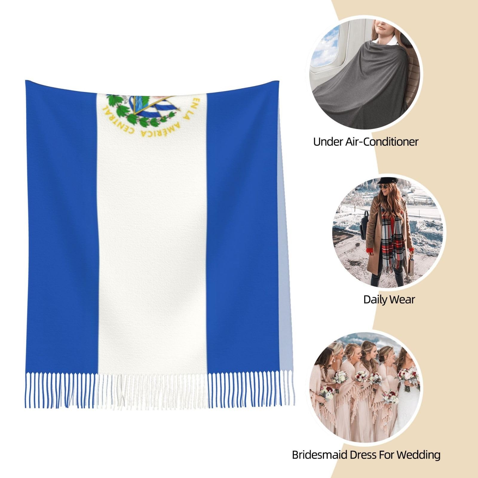 Patriotic Flag Tassel Scarf For Women Soft Warm Cashmere Feel Shawl Wrap