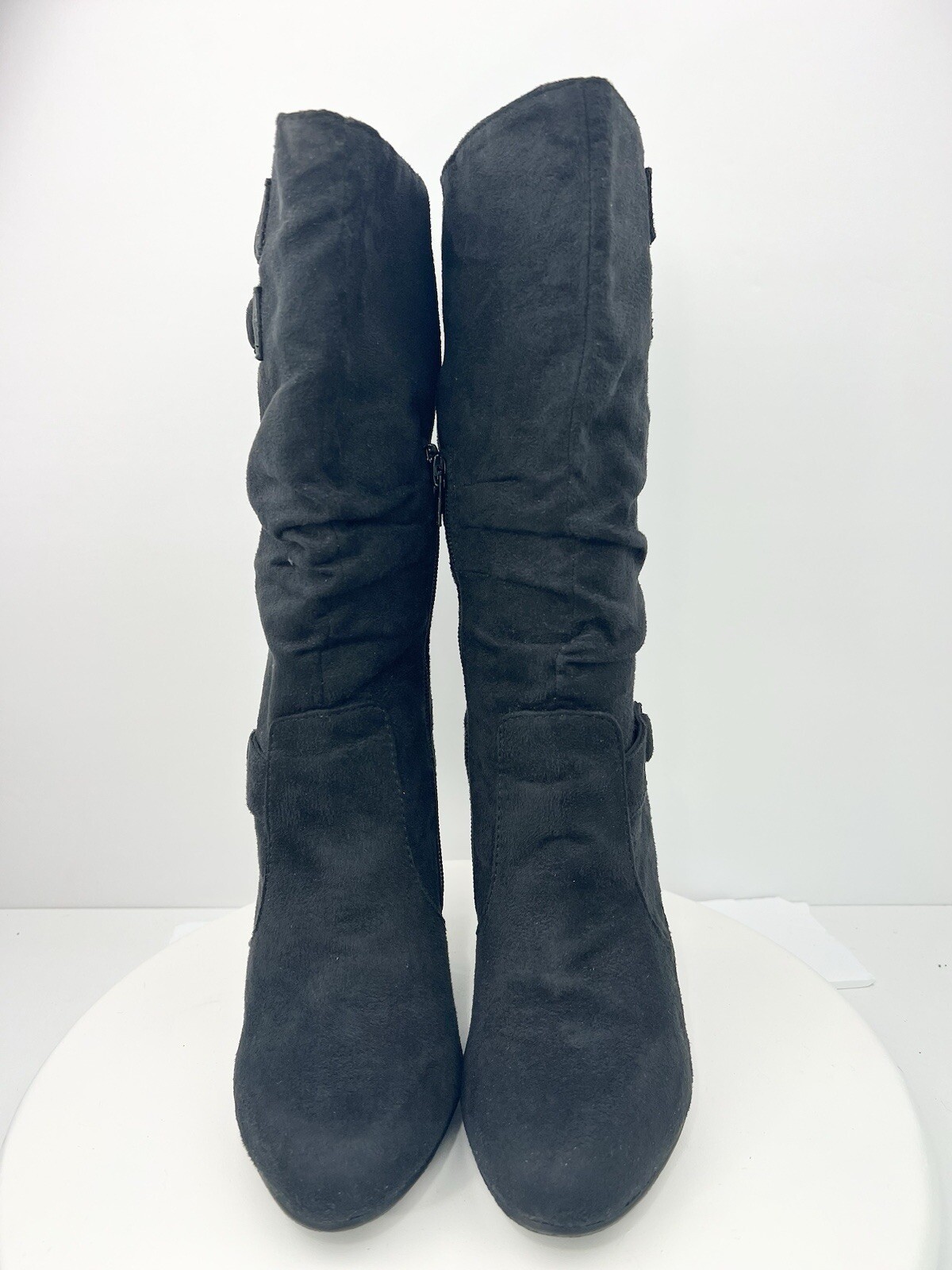 Bay Studio Natalie Black Faux Suede Button Detail Mid-Calf Boots Women’s Size 8M