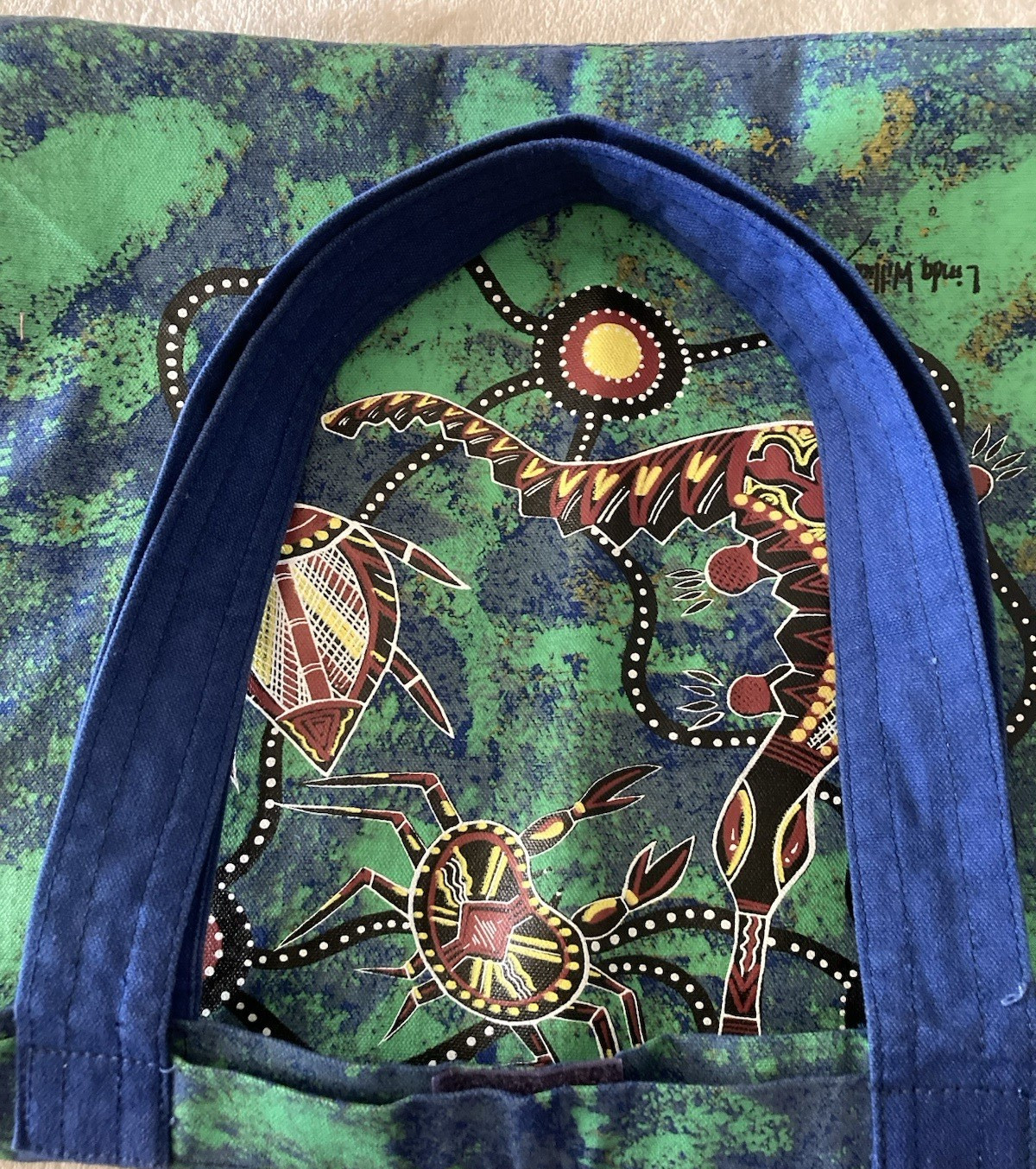 Linda Williams Signed Crab Turtle Platapus Canvas Tote Australia Desert Design