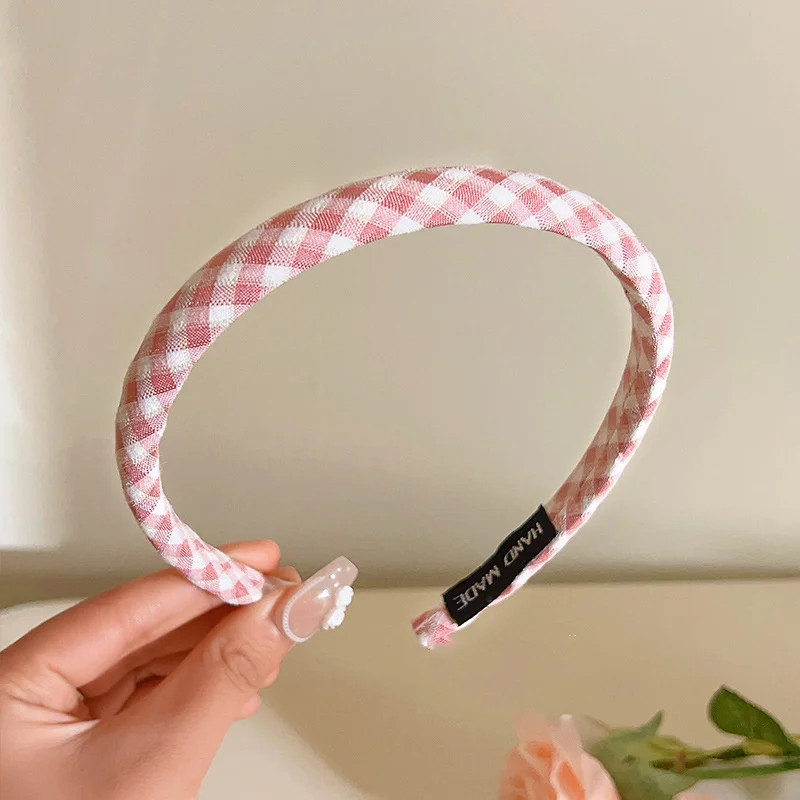 1/2/3pcs Spring Summer Women Solid Color Head Hoop Princess Girls Sweet Plaid Cl