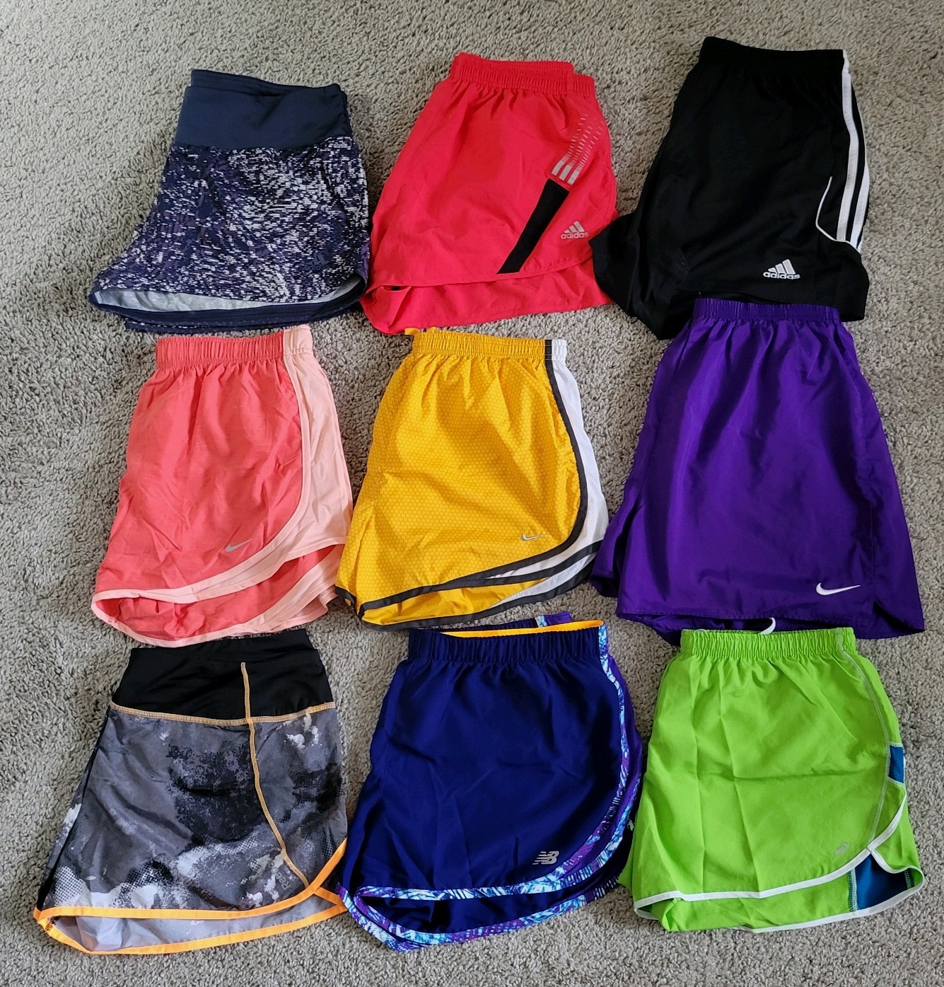 Womens Running Shorts Nike Adidas Reebok Size Large Lot Of 9 Assorted Colors