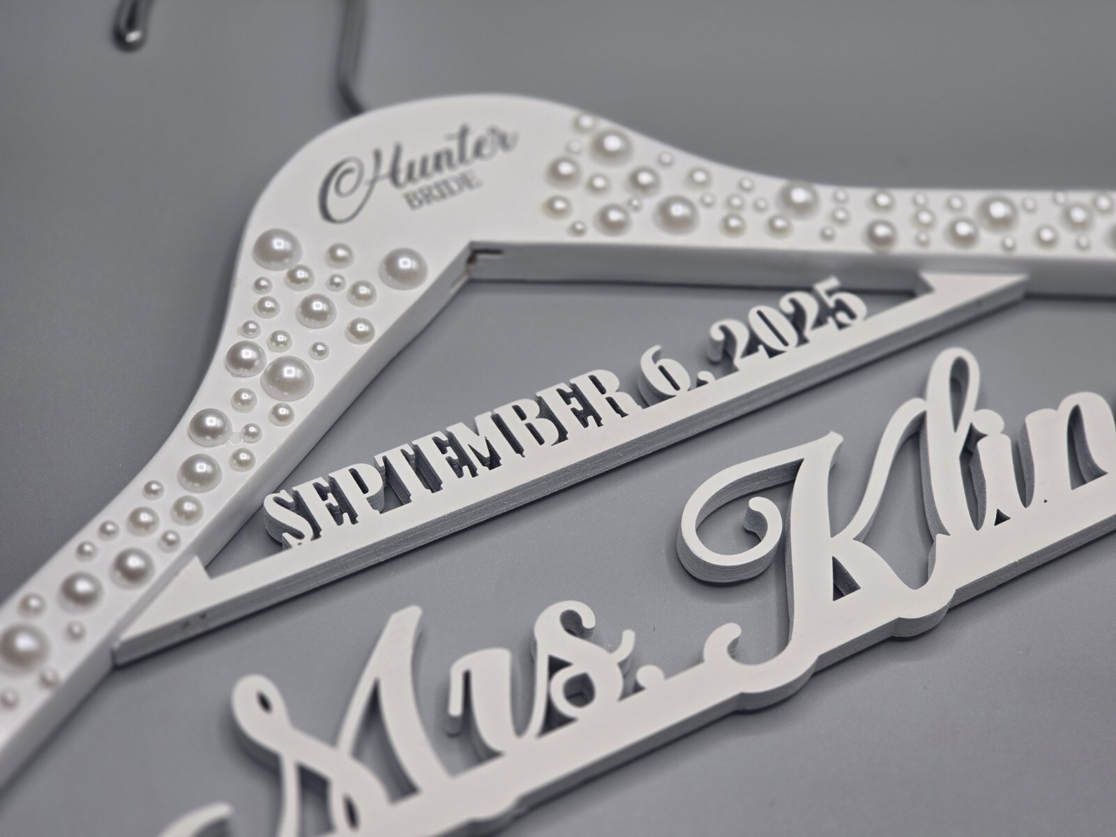 Personalized Bride Wedding Hanger – Wooden Engraved Hanger With Pearls