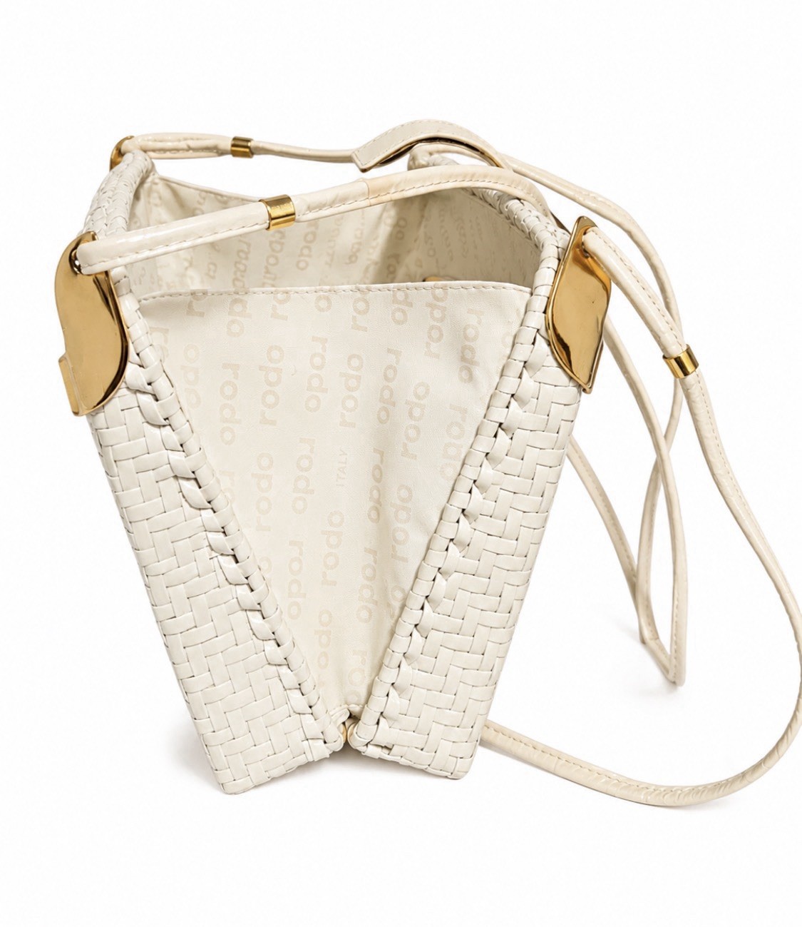 Vintage Rodo Italy Woven Crossbody Shoulder Bag Leather Strap