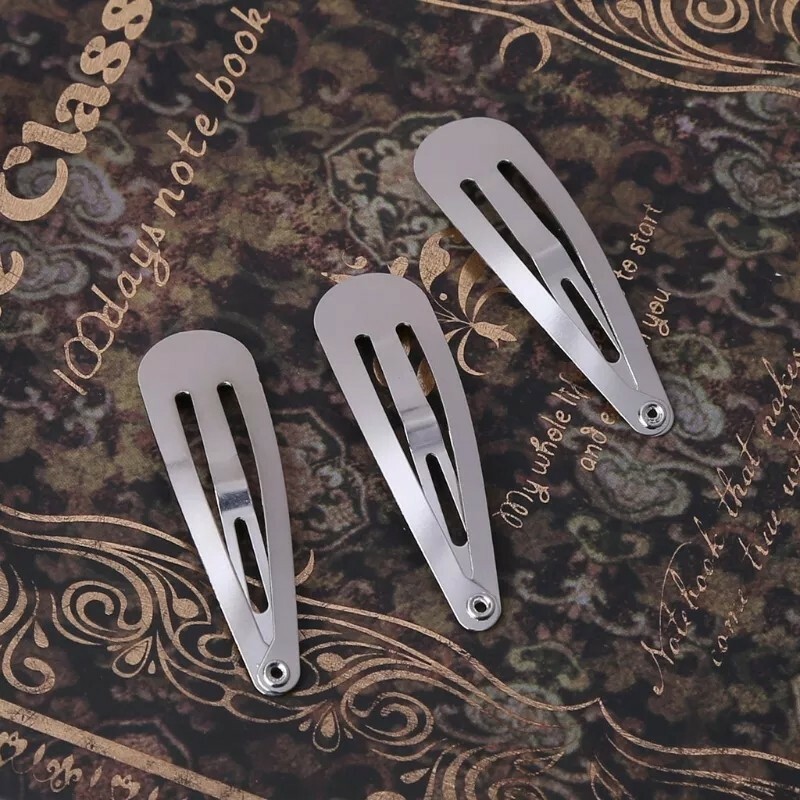 New 5 pcs 50mm Silver Tone Snap Hair Clips Craft Bow Women Girls Metal Hairpin