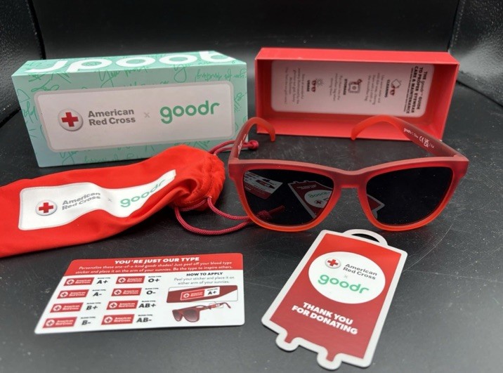 NEW American Red Cross Goodr Polarized Sunglasses Limited Blood Donor Edition