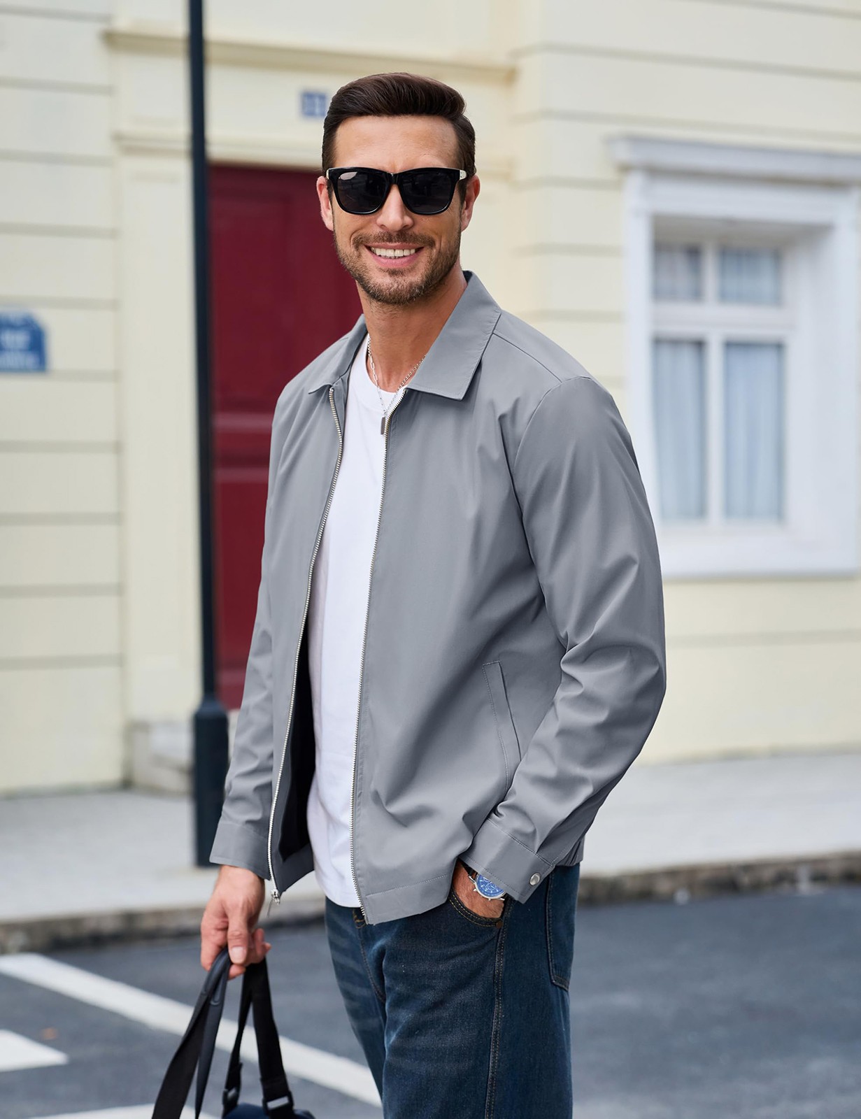 Men’s Thin Spring Jacket Full-Zip Lightweight Bomber Jacket Casual Track Coat US