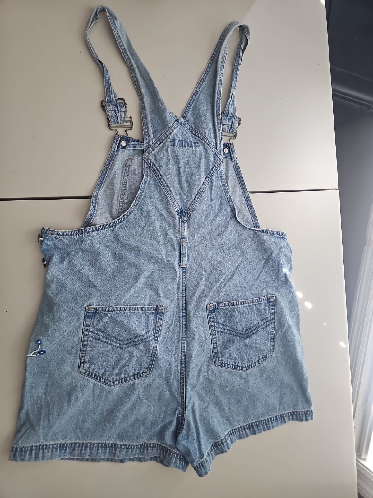No Boundaries Juniors Denim Bib Overall Shorts Distressed Stretch Size Vintage