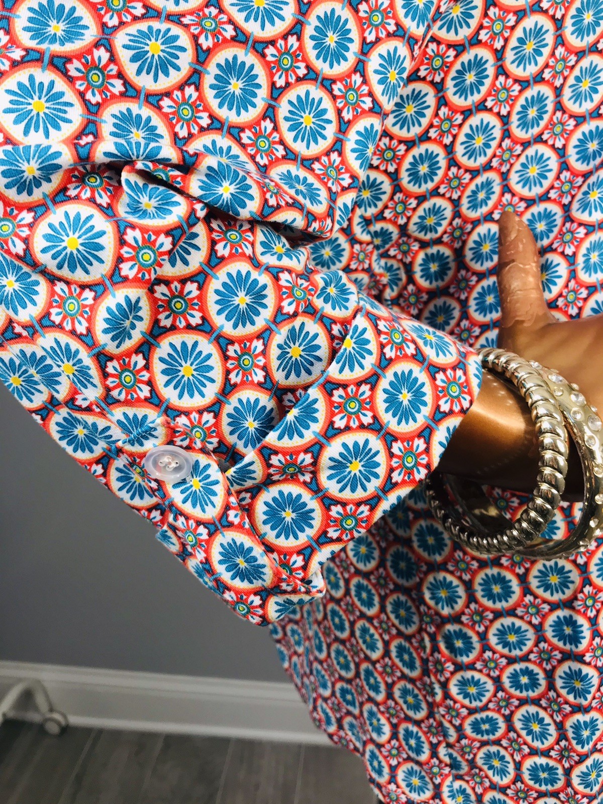 Ruby Rd. 1X Plus Top NWT $58 Stretch Low Cut Floral Geometric Prints Blouse 3/4