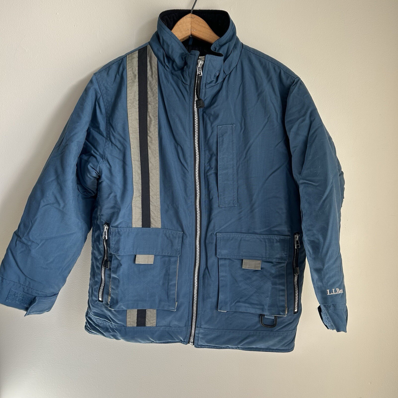 L.L. Bean Coat Boys M 10-12 Blue Winter Insulated Pockets No Hood Warm OHL18