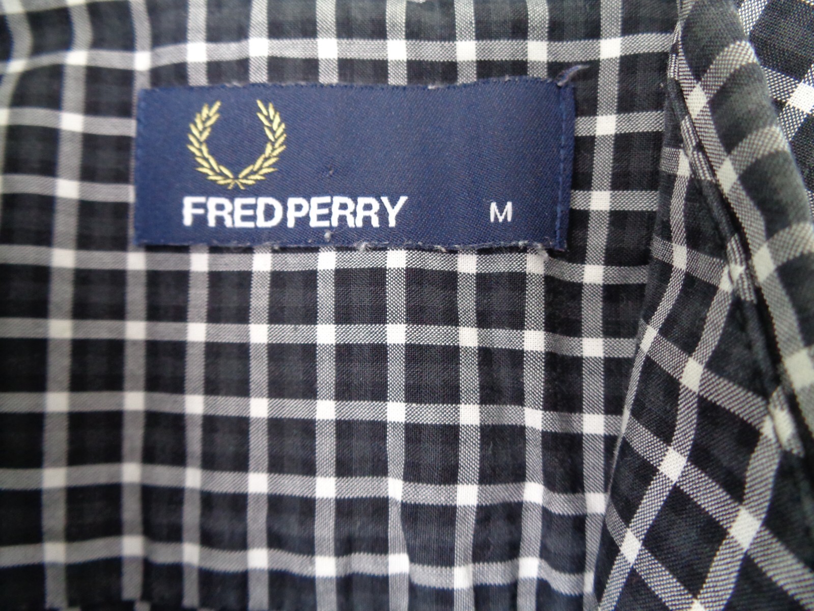 Fred Perry Shirt Mens Medium Black Check 100% Cotton Embroidered Logo Mod
