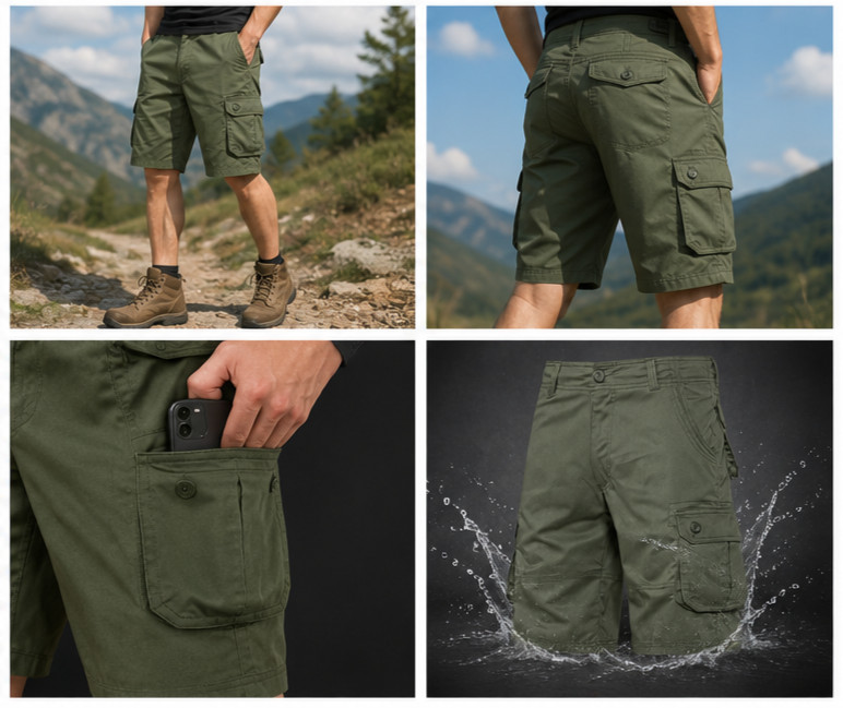 Men’s Tactical Cargo Shorts Army Green Multi Pocket Outdoor Hiking Work Shorts