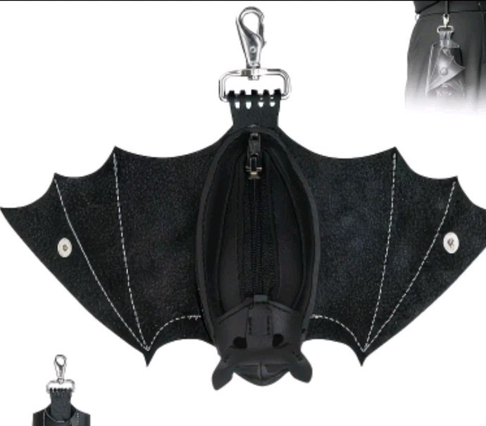 Gothic,midevil Black Faux Leather Bat Coin,keys,pouch, beltloop, Purse Backpack