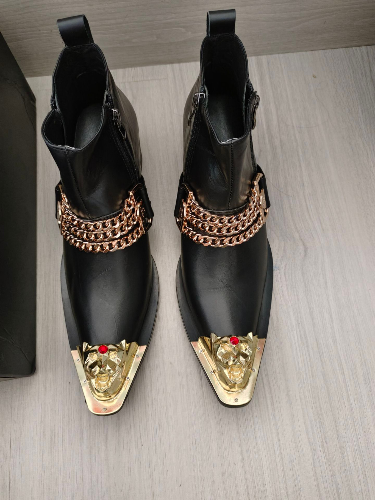 Mens Leather Ankle Boots Pointed Toe Chain Decor Nightclub Party Casual Shoes SZ