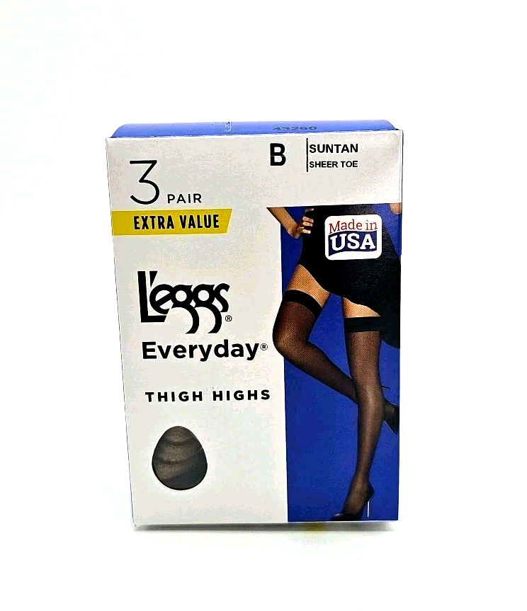 Leggs L’eggs Everyday Thigh Highs Sheer Toe Suntan Size B 3 Pairs *Discontinued
