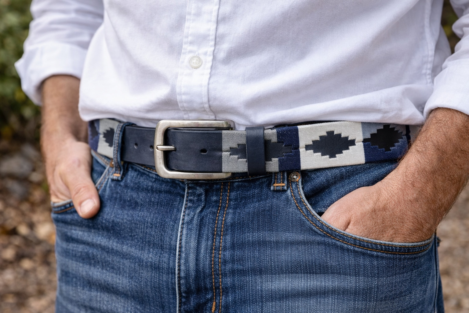 Hand Stitched Leather Polo Belt: Gaucho Style Embroidered Belt