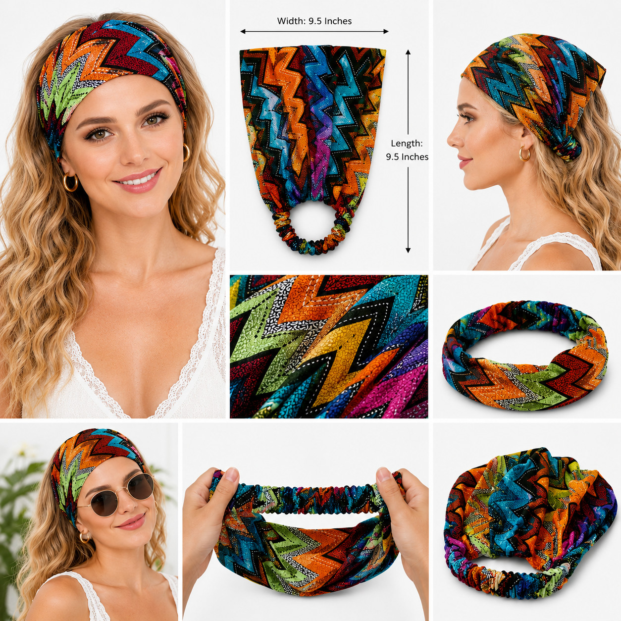 6 pieces Zigzag Striped Bandana Turban Head Wrap Headband Band Workout Yoga Lots