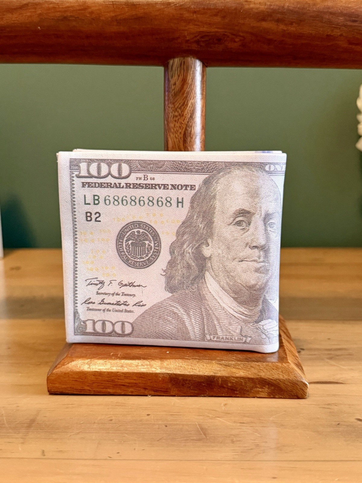 Mens 100 Bill Printed Leather Bifold Novelty Wallet