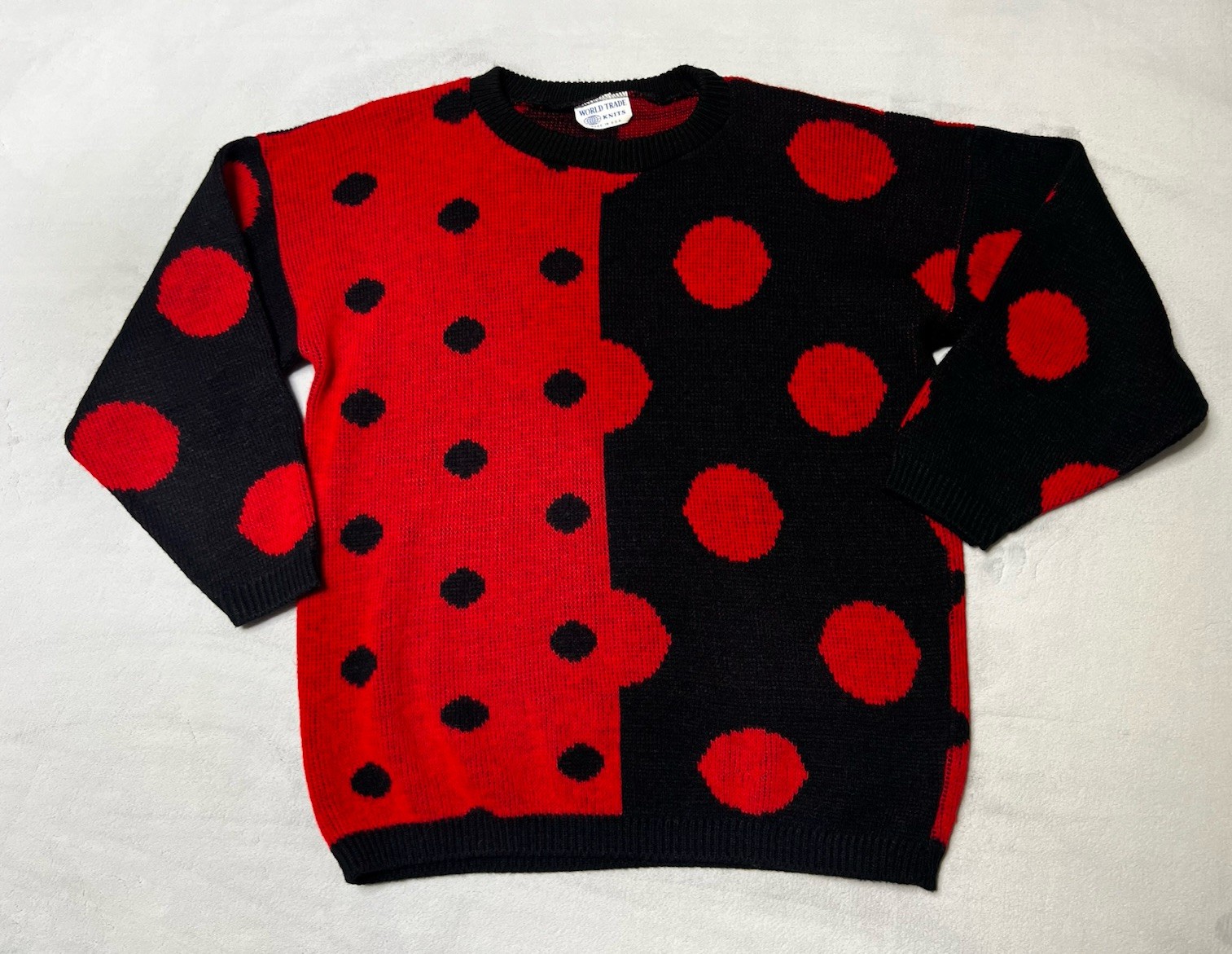 VTG 90’s World Trade Knits Men Sweater Sz L Red Black Knit Geometric USA Holiday